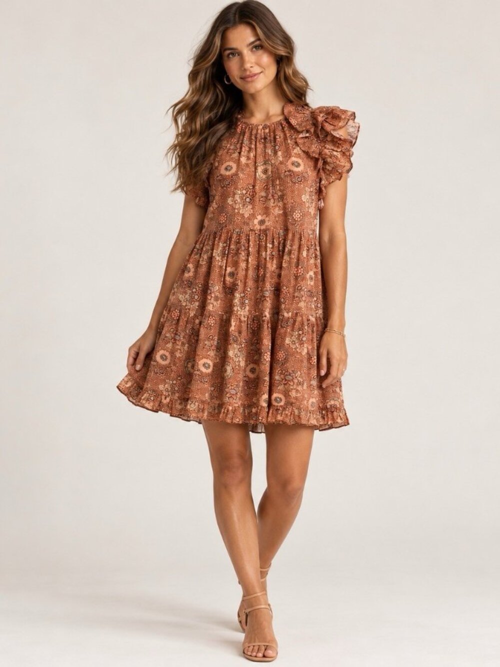 Ulla Johnson Size 2 Adele Dress Floral Brown Rosebud Boho Babydoll Cottagecore
